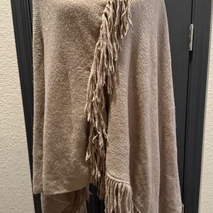 Easel Beige Fringe Poncho